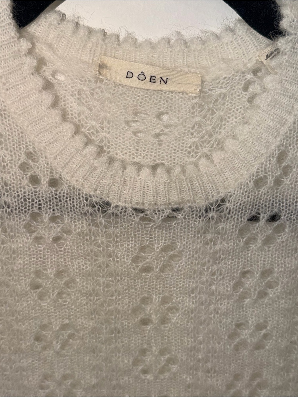 DÔEN Monica Alpaca Wool Pointelle Short Sleeve Sweater - Ivory/Swan XS - Picture 7 of 12
